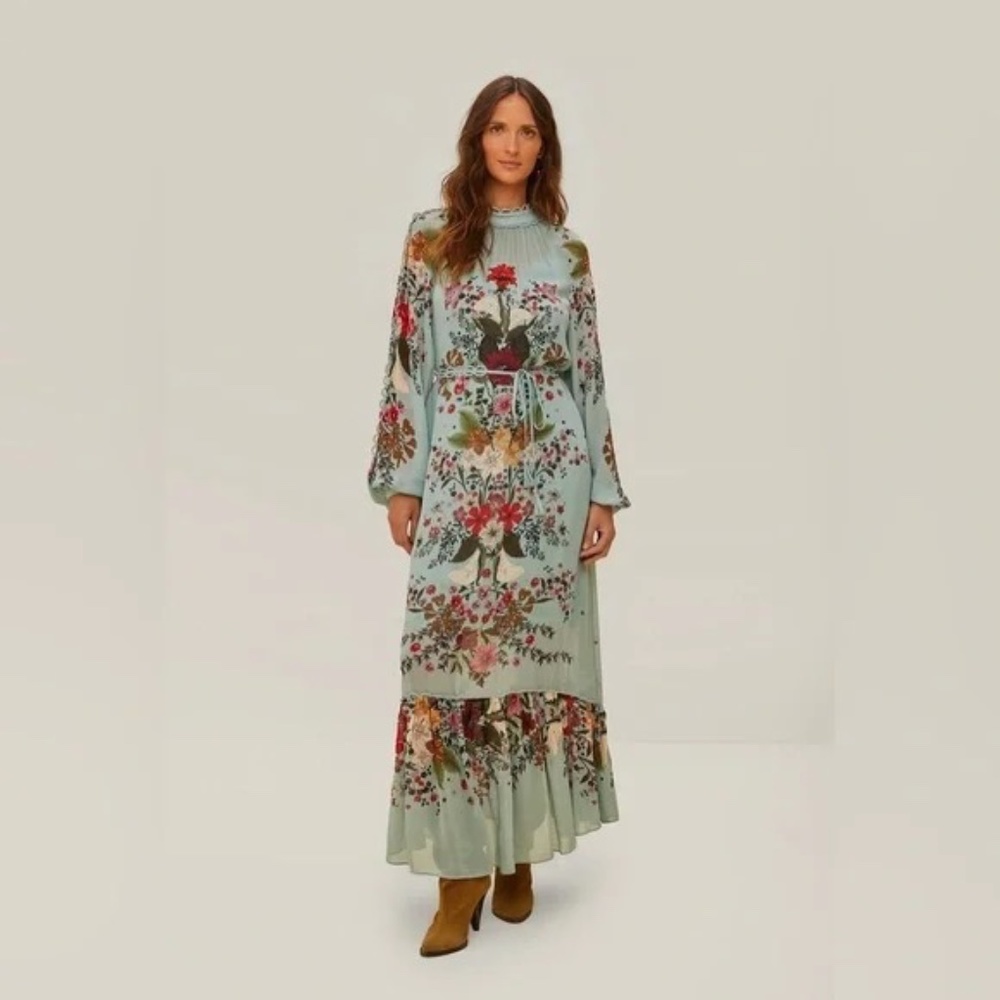 FARM Rio Blue Beauty Bouquet Long Sleeve Maxi Dress
